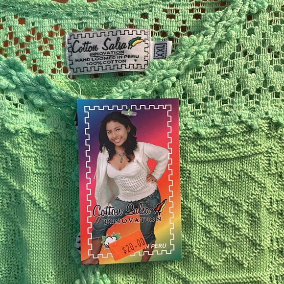 Lime green hand loomed cotton sweater - Picture 3 of 6